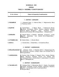 SCHEDULE - XXII ORISSA TABLE A - ASSEMBLY CONSTITUENCIES