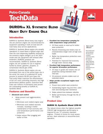 Tech Data - DURON XL Synthetic Blend Engine Oils - Petro-Canada