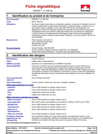 Fiche signalétique - Petro-Canada