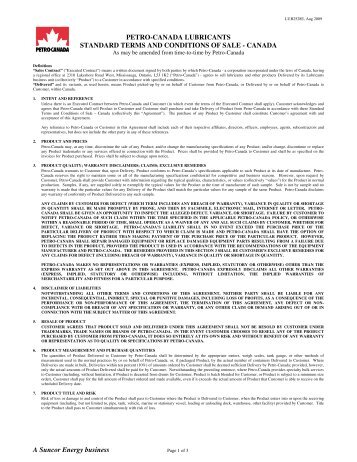 A Suncor Energy business PETRO-CANADA LUBRICANTS ...