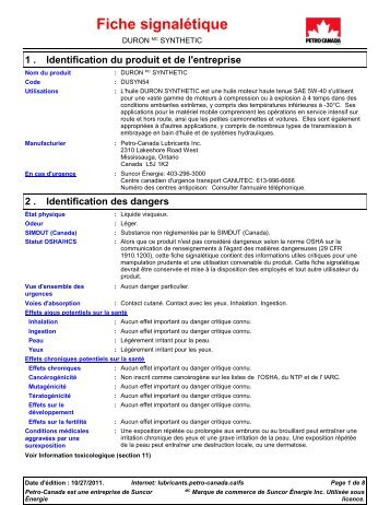 Fiche signalétique - Petro-Canada