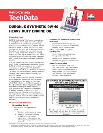 DURONtm-E SYNtHEtIC 0W-40 HEAVY DUtY ... - Petro-Canada