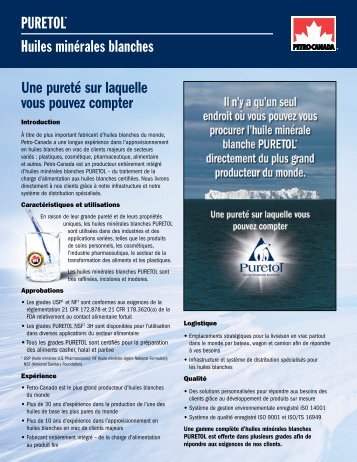 Puretol* Huiles minérales blanches Une pureté sur ... - Petro-Canada
