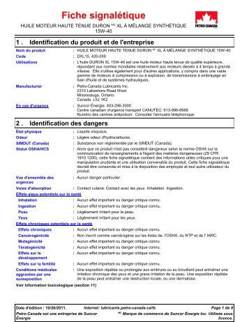 Fiche signalétique - Petro-Canada