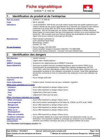 Fiche signalétique - Petro-Canada
