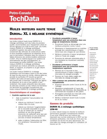 Tech Data - DURON XL Synthetic Blend Engine Oils - Petro-Canada