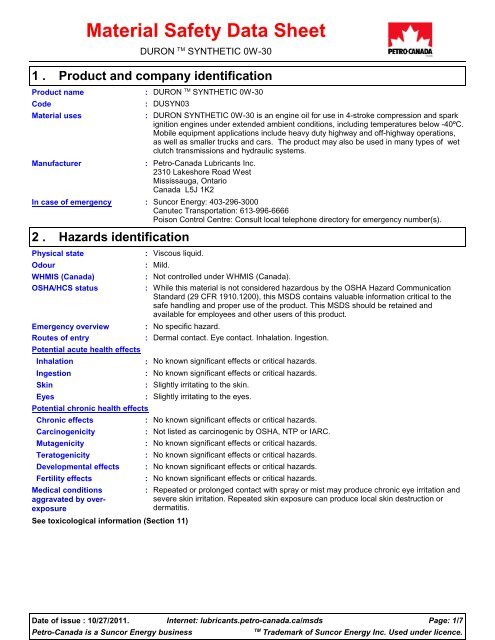 MSDS - Petro-Canada