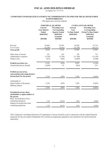 focal aims holdings berhad - Announcements - Bursa Malaysia