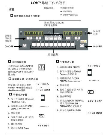 LOV™炸爐工作站說明 - Frymaster