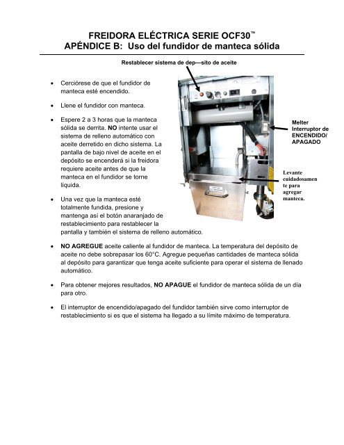 freidora eléctrica serie ocf30 - Frymaster