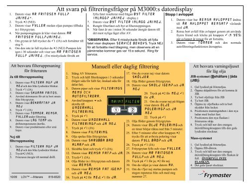 Att svara på filtreringsfrågor på M3000:s datordisplay - Frymaster