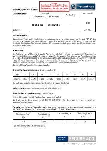 secure 400 - Sonderbaustähle von ThyssenKrupp Steel Europe ...