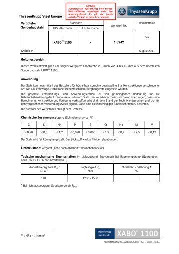 XABO® 1100 - Sonderbaustähle von ThyssenKrupp Steel Europe ...