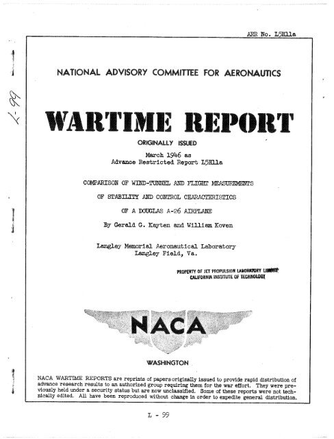 Wind-Tunnel and Flight Measurements 2 - The Douglas A-26 Invader