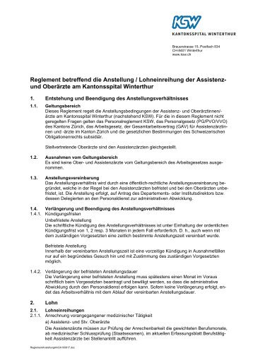 Reglement Anstellung/Lohneinreihung Assistenz - im Kantonsspital ...