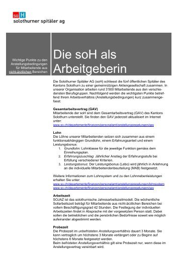 Die soH als Arbeitgeberin - Solothurner Spitäler AG