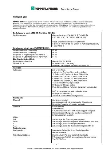 Technische Daten TERMEX 230 - Pepperl+Fuchs