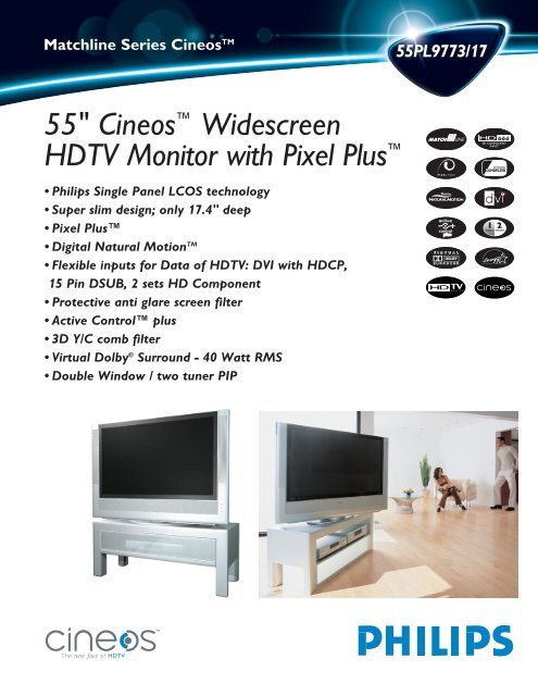55" Cineos™ Widescreen HDTV Monitor with Pixel Plus™