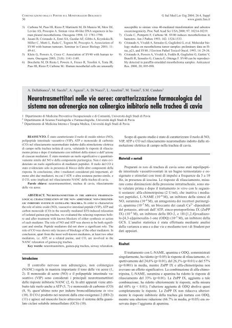 Comunicazioni orali e Poster sul Monitoraggio biologico - Giornale ...
