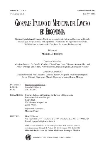 Indice - Giornale Italiano di Medicina del Lavoro ed Ergonomia ...