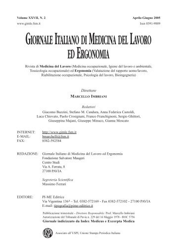 00 prime pag - Giornale Italiano di Medicina del Lavoro ed ...