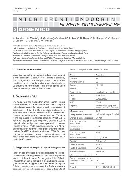 3. Arsenico - Giornale Italiano di Medicina del Lavoro ed Ergonomia ...