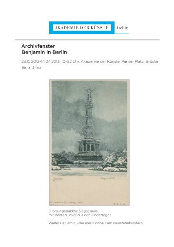 Archivfenster Benjamin in Berlin - Akademie der Künste