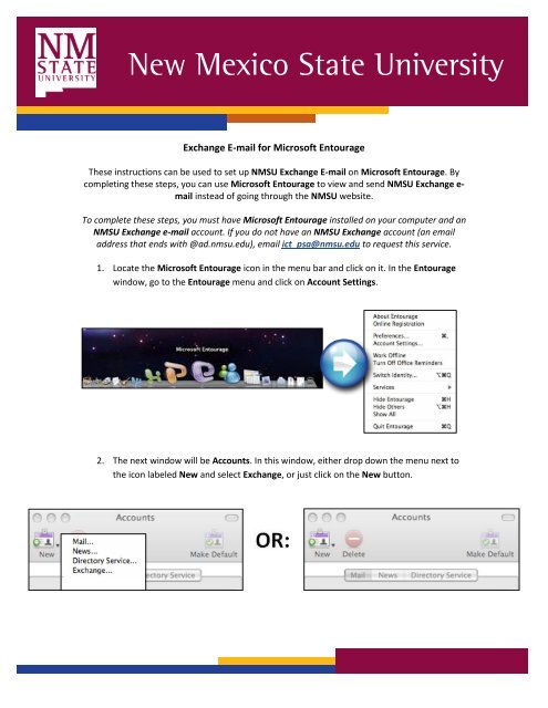 Exchange E-mail for Microsoft Entourage - ICT - New Mexico State ...