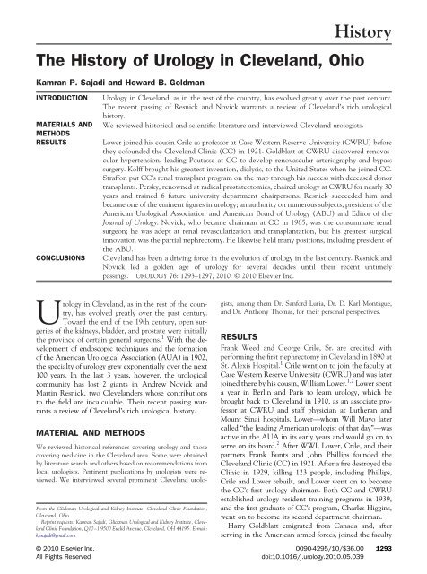 History The History of Urology in Cleveland, Ohio - Cleveland Clinic
