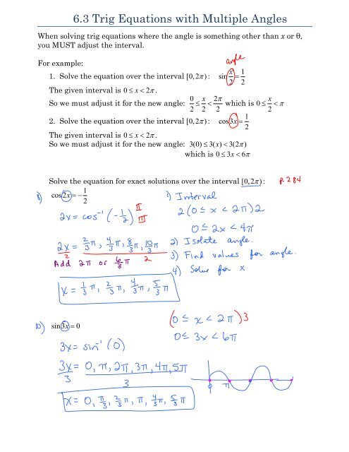 6 3 Trig Equations with Multiple Angles 