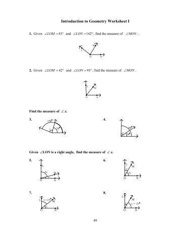 Introduction to Geometry Worksheet I