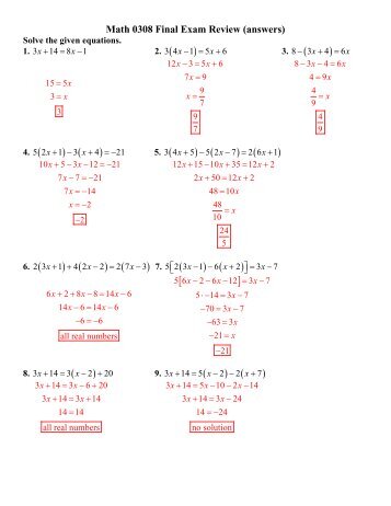 Math 0308 Final Exam Review (answers)