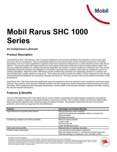 Mobil Rarus SHC 1000 Series (PDF) - Parsian Super Lubricants