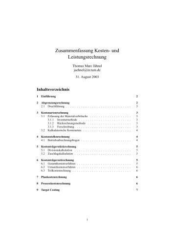 Zusammenfassung Kosten- und Leistungsrechnung