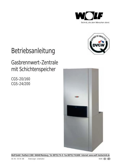 Bedienungsanleitung Wolf Cgs 20 160