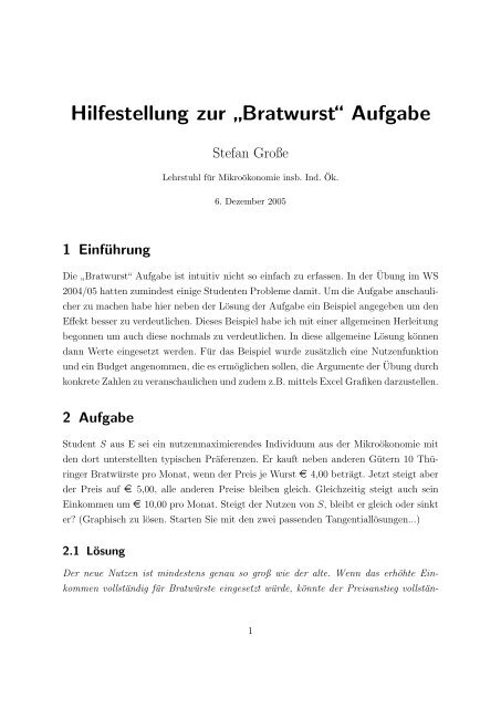 Hilfestellung zur?Bratwurst? Aufgabe