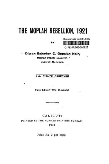 THE MOPLAH REBELLION, 1921 - DSpace@GIPE