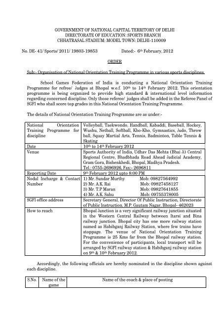 sports branch chhatrasal stadium: model town: delhi - Directorate of ...