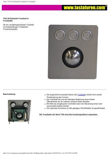 Seite: TVG-38 Edelstahl-Trackball in Frontplatte