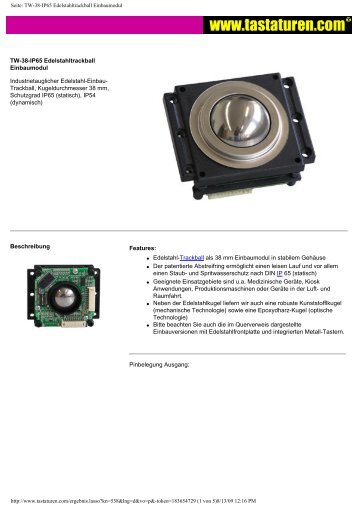 Seite: TW-38-IP65 Edelstahltrackball Einbaumodul