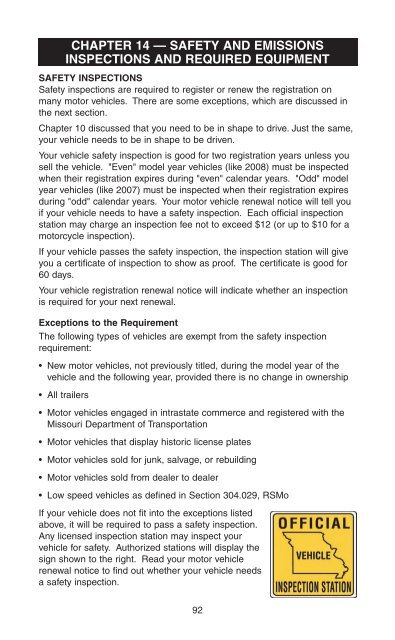Missouri Safety Inspection >> Driverguide Chapter 14 Missouri Department Of Revenue Missouri Safety Inspection >> Driverguide Chapter 14 Missouri Department Of Revenue