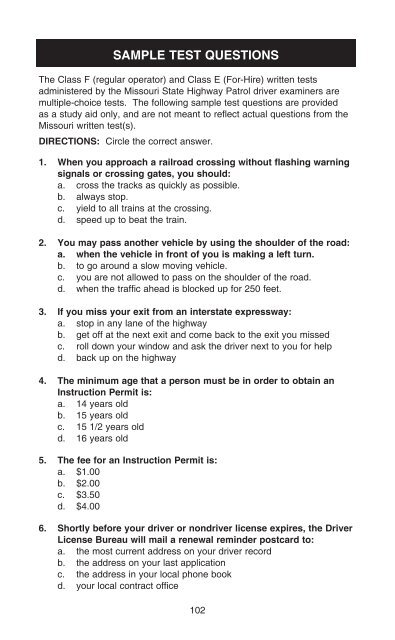 SAMPLE TEST QUESTIONS - Missouri Department of Revenue