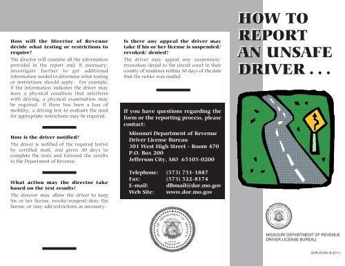 How to Report an Unsafe Driver - Missouri Department of Revenue