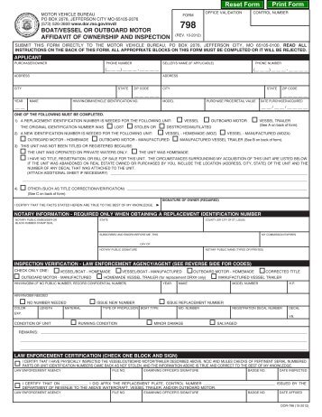 DOR-798 Boat/Vessel or Outboard Motor Affidavit of Ownership and ...