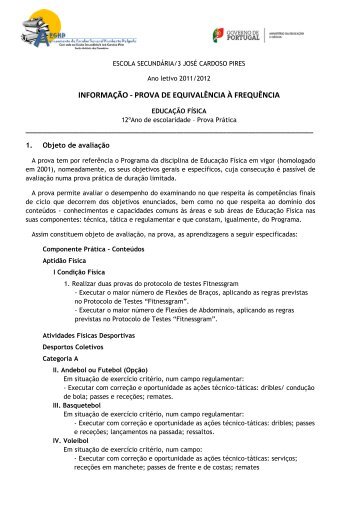 informação - prova de equivalência à frequência - Moodle da ESJCP