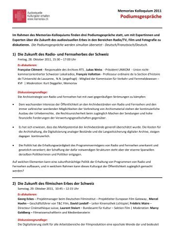 Podiumsgespräche und Diskussionsgrundlagen (PDF) - Memoriav