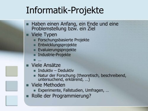 Einführung in die wissenschaftliche Projektarbeit