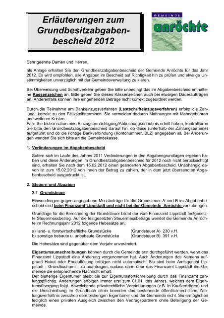 Erläuterungen zum Abgabenbescheid 2012 (PDF) - Anröchte