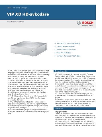 VIP XD HD-avkodare - Bosch Security Systems