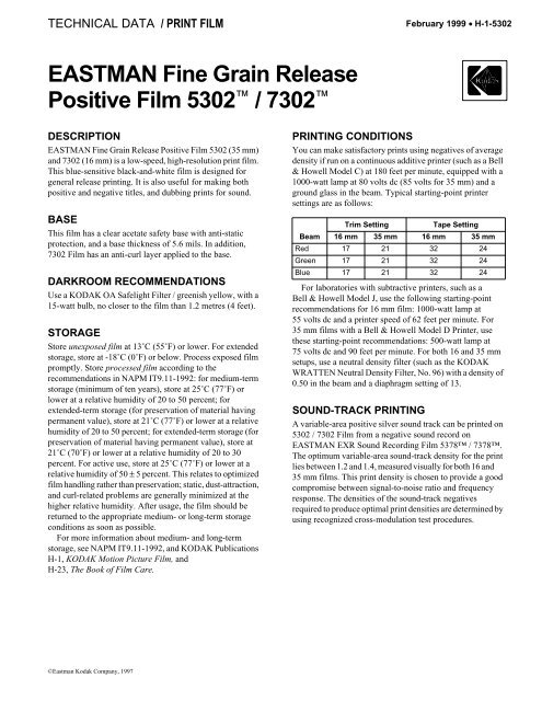 EASTMAN Fine Grain Release Positive Film 5302™ / 7302™ - 125px